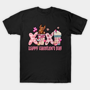 Doberman XOXO Happy Valentine's Day Coffee & Dog Lover T-Shirt